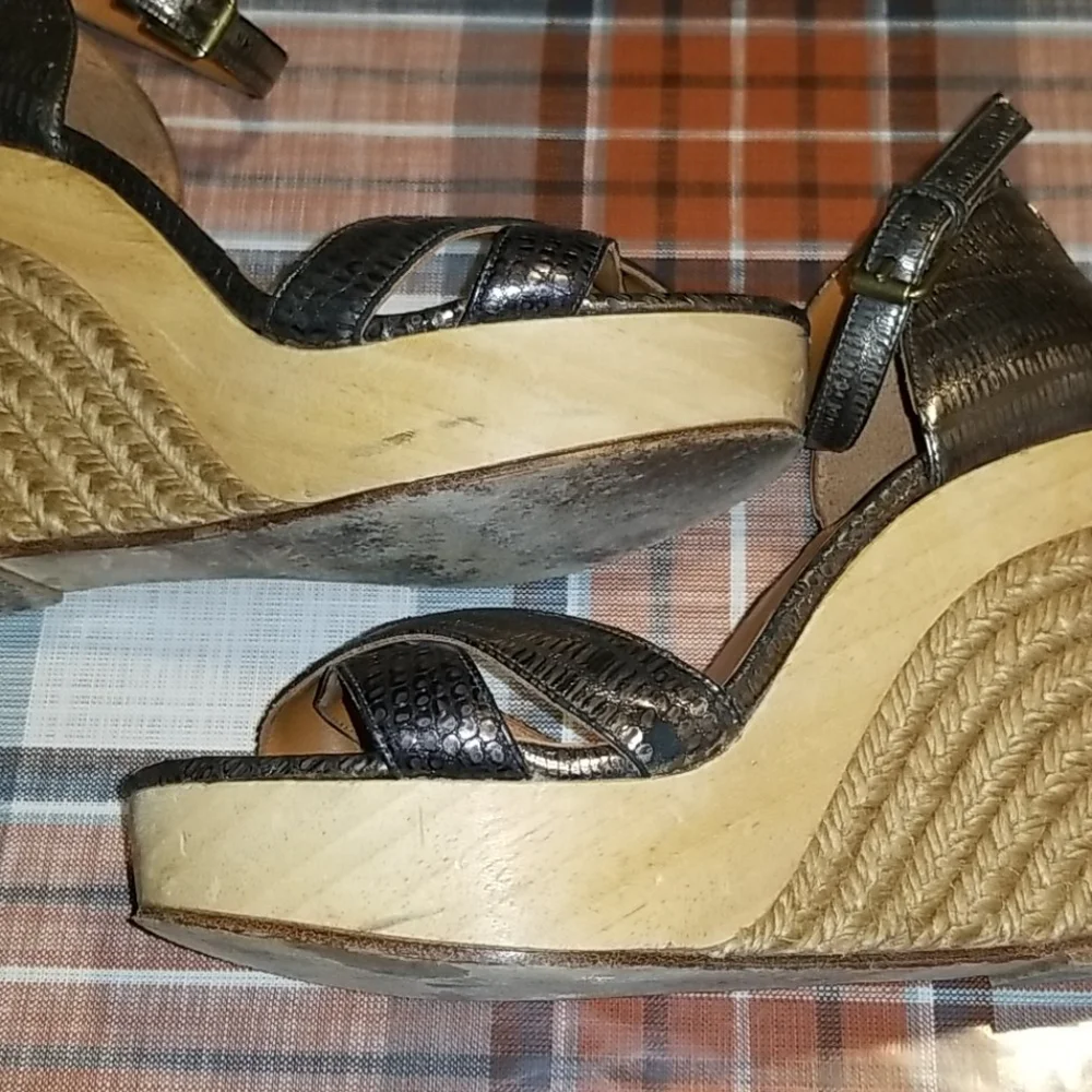 Lanvin Metallic Bronze Brown Espadrille Wedge Sandals